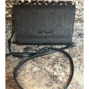 Betsey Johnson Black Embossed Skulls Crossbody Bag Purse Gothic Goth Nice